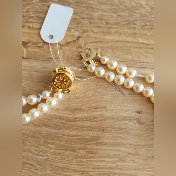 Double Strand Pearl Necklace – Black & Gold Accents – Elegant Statement Piece - Picture 6 of 6